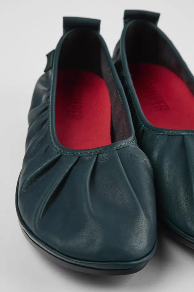 Women Right Green Leather Ballerina Camper Ballerinas