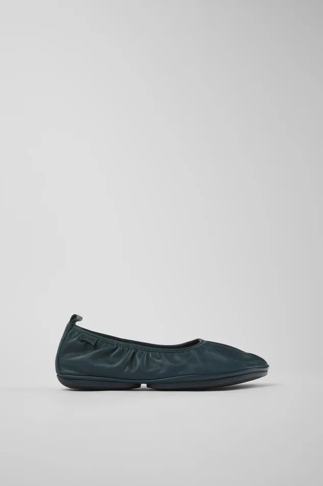 Women Right Green Leather Ballerina Camper Ballerinas