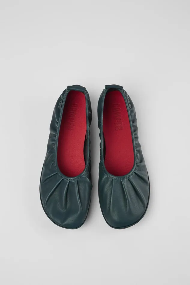 Women Right Green Leather Ballerina Camper Ballerinas