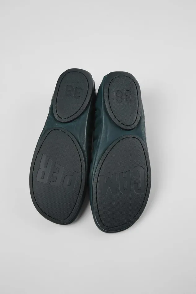 Women Right Green Leather Ballerina Camper Ballerinas