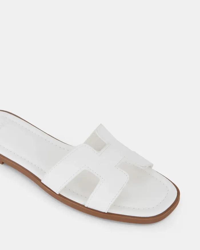 Women SACHIE WHITE Flat Sandals Slides NOVO Shoes