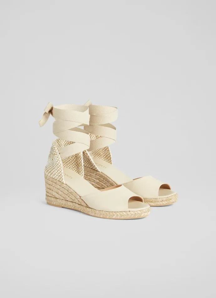Women Sandals LKBennett Marianne Cream Leather Open Toe Espadrille Wedges Ecru Women Sandals LKBennett Marianne Cream Leather Open Toe Espadrille Wedges Ecru