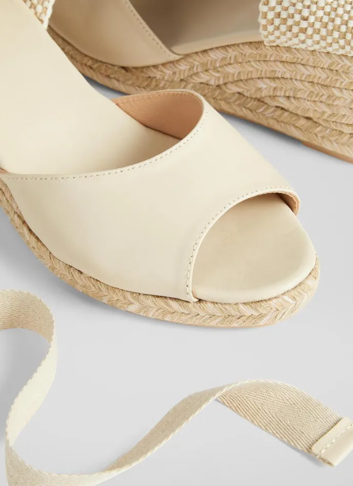 Women Sandals LKBennett Marianne Cream Leather Open Toe Espadrille Wedges Ecru Women Sandals LKBennett Marianne Cream Leather Open Toe Espadrille Wedges Ecru