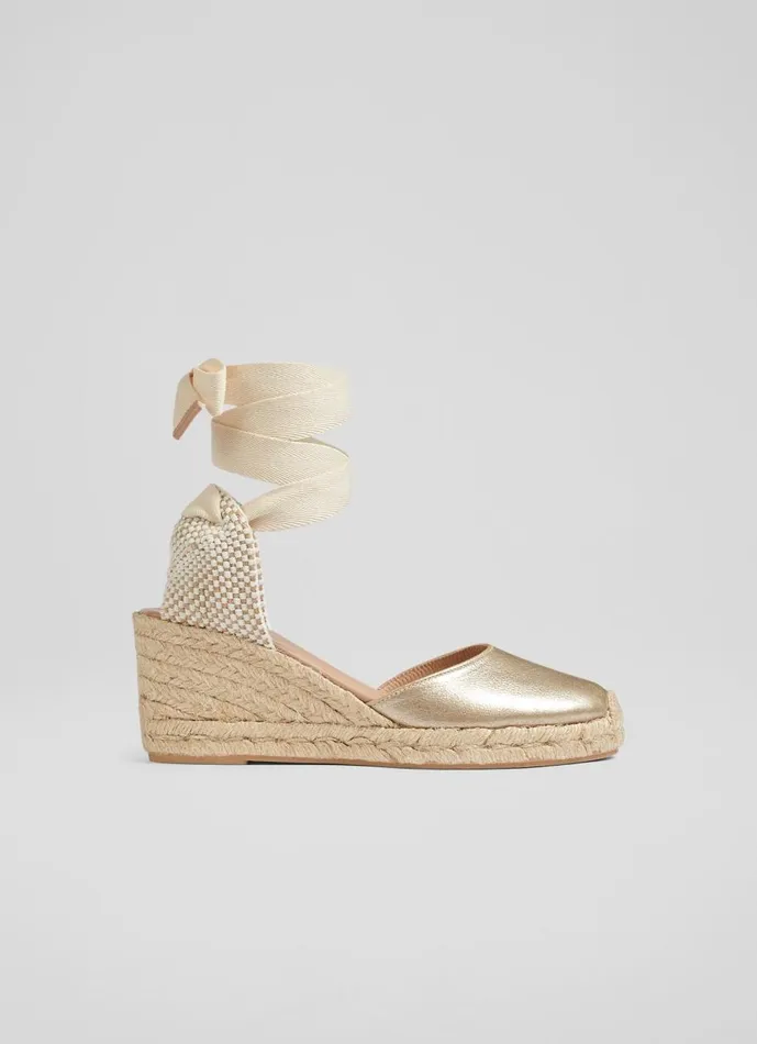 Women Sandals LKBennett Maureen Gold Metallic Leather Espadrilles Gold