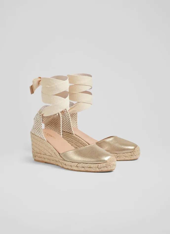 Women Sandals LKBennett Maureen Gold Metallic Leather Espadrilles Gold