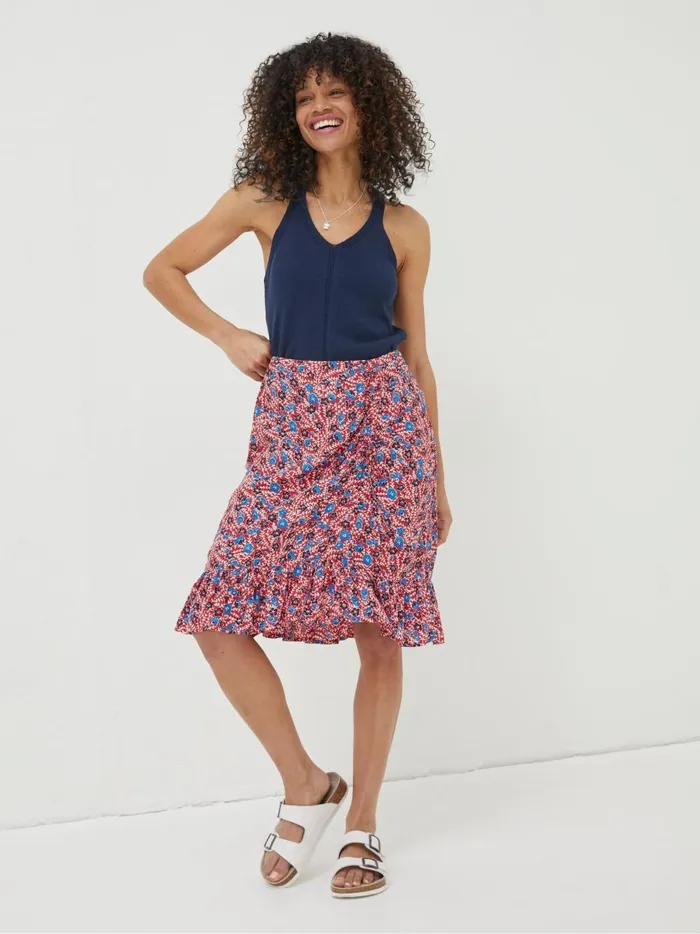 Women Skirts Fat Face Red Cece Woodblock Meadow Skirt