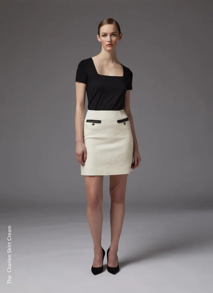 Women Skirts LKBennett Charlie White Tweed Trim Skirt Cream