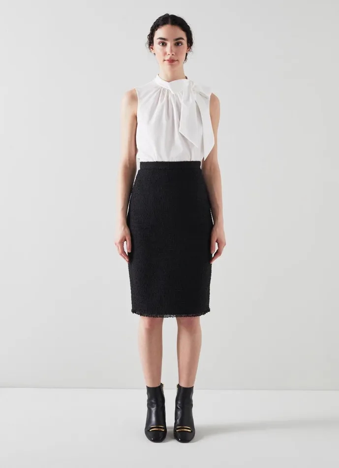 Women Skirts LKBennett Lara Black Recycled Cotton Italian Tweed Skirt Black