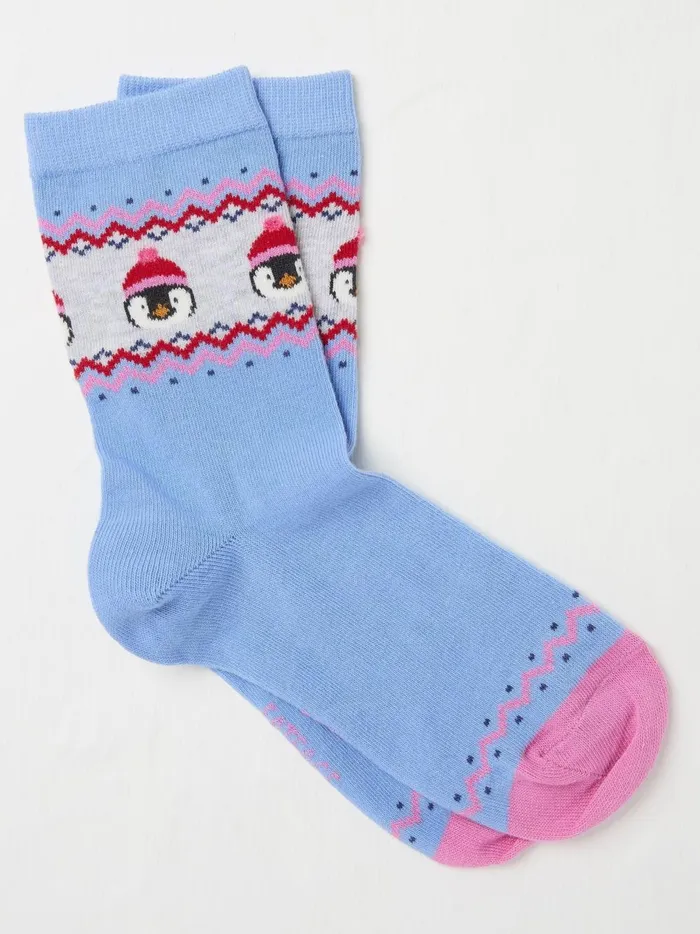 Women Socks and Tights Fat Face Blue Penguin Fairisle Pattern Socks 1 Pack