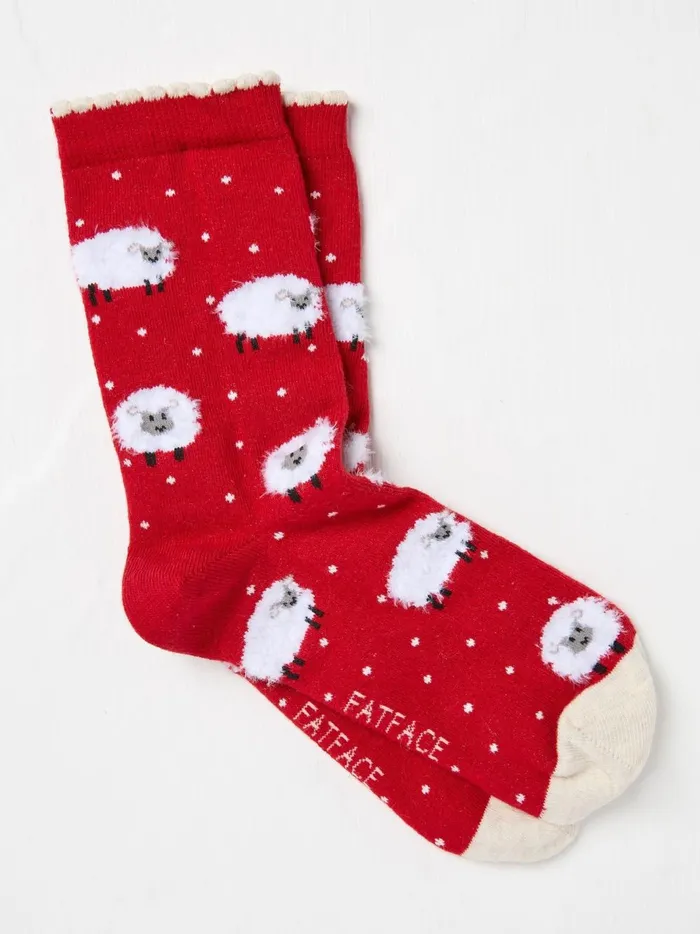 Women Socks and Tights Fat Face Red Fluffy Sheep Socks 1 Pack