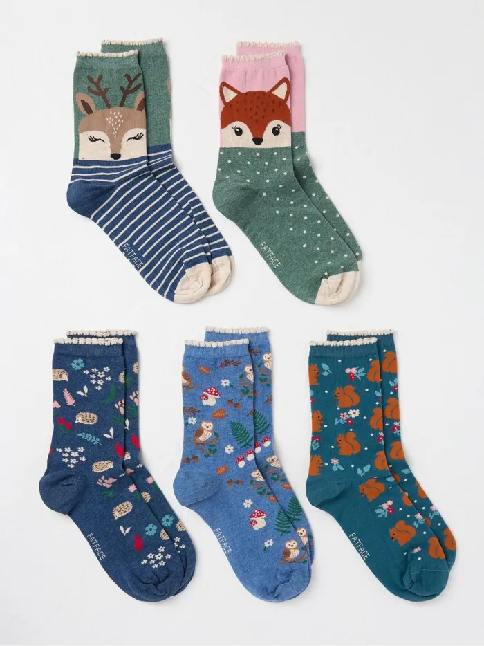Women Socks and Tights Fat Face Woodland Socks 5 Pack Size 47