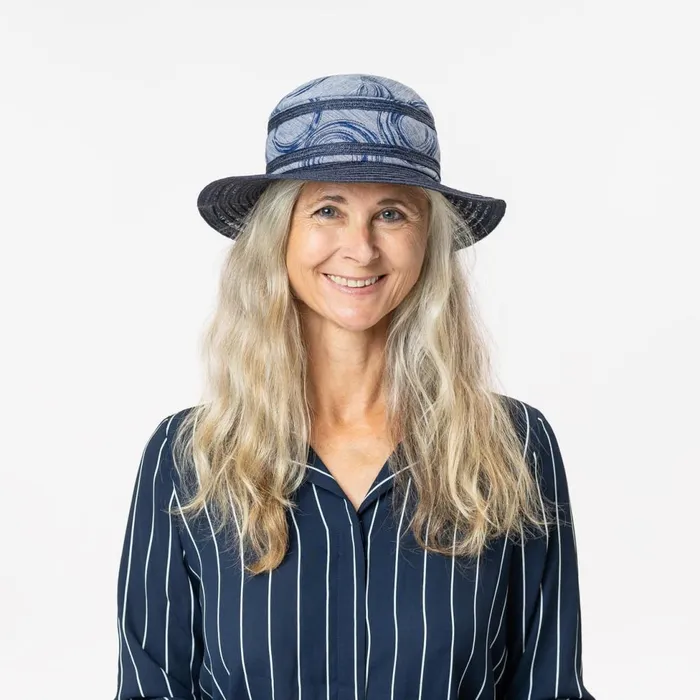 Women Straw Hats Mayser Alma Caranda Circles Fabric Hat Blue Women Straw Hats Mayser Alma Caranda Circles Fabric Hat Blue