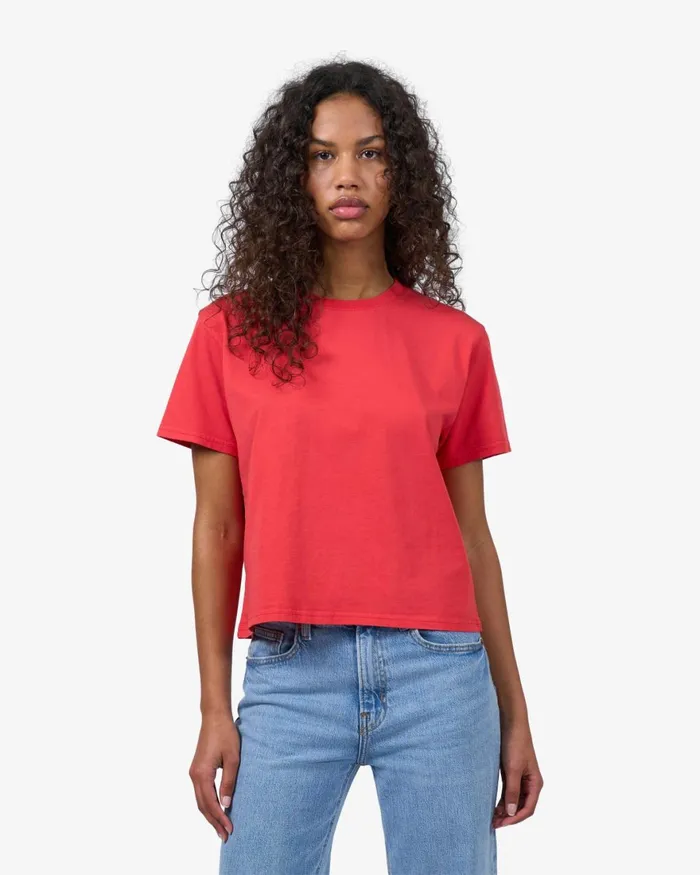 Women TShirts Colorful Standard Organic Boxy Crop Tee Red Tangerine