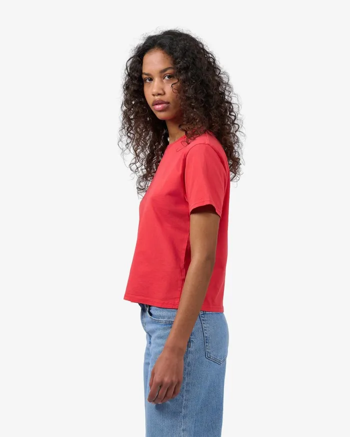 Women TShirts Colorful Standard Organic Boxy Crop Tee Red Tangerine