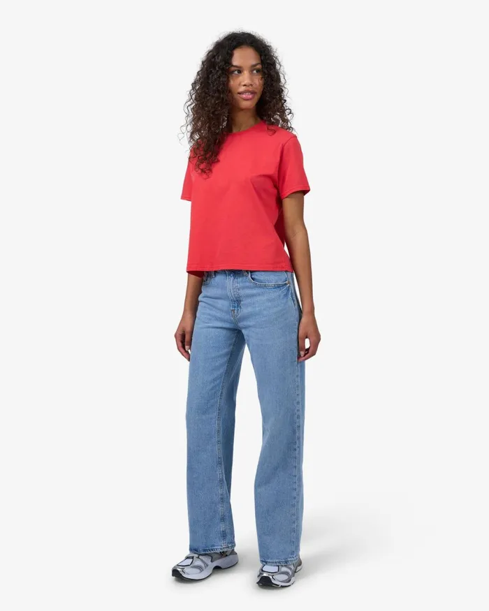 Women TShirts Colorful Standard Organic Boxy Crop Tee Red Tangerine