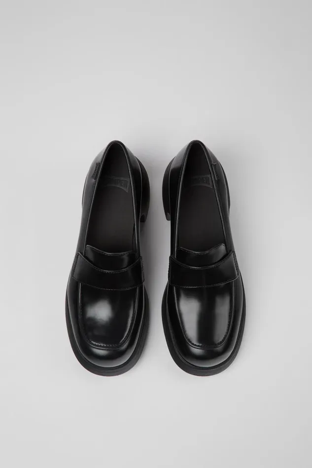 Women Thelma Black Leather Shoes Camper Formal Shoes