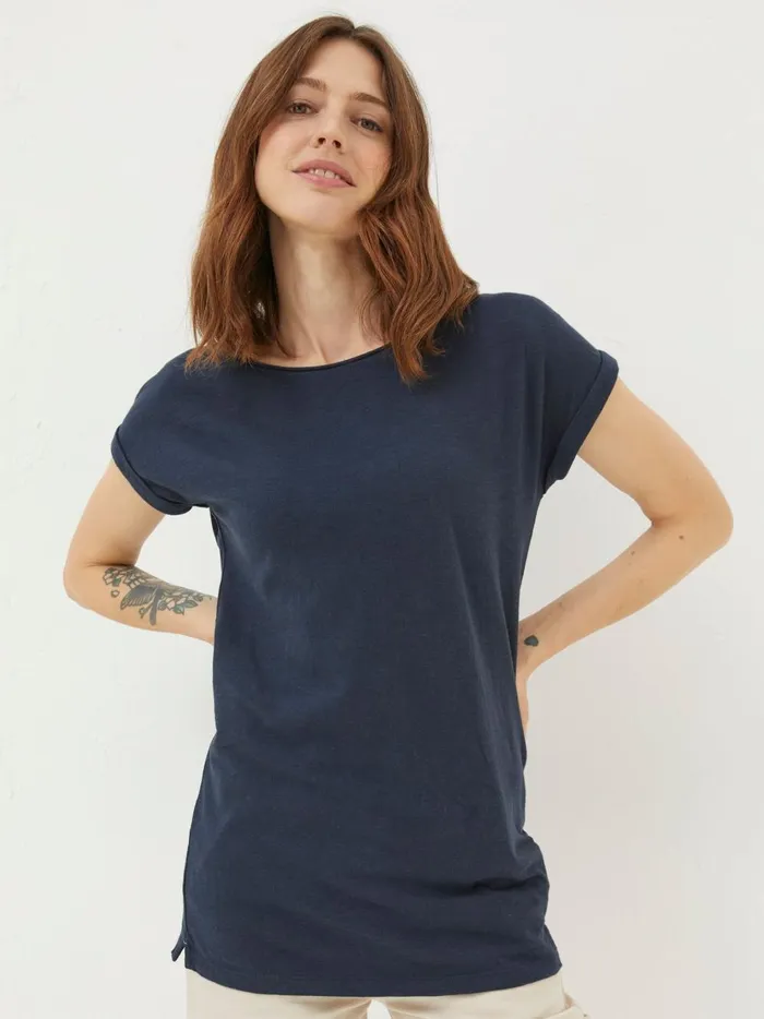 Women Tops and TShirts Fat Face Ivy Organic Cotton Navy Blue TShirt