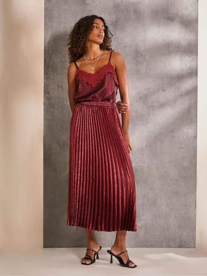 Women Tops and TShirts Fat Face Lia Dark Red Metallic Cami