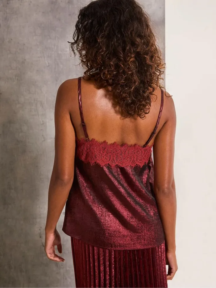 Women Tops and TShirts Fat Face Lia Dark Red Metallic Cami