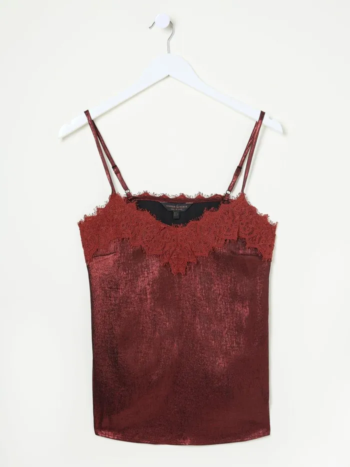 Women Tops and TShirts Fat Face Lia Dark Red Metallic Cami