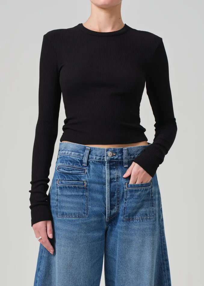 Women Tops Citizens Of Humanity Cropped Faena Crewneck In Black