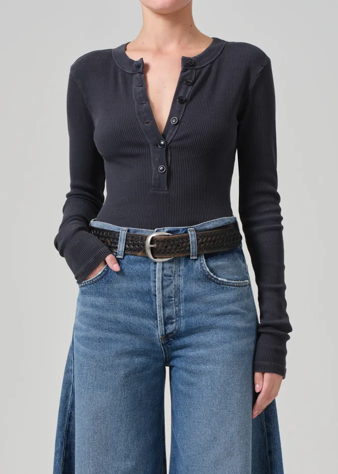 Women Tops Citizens Of Humanity Varra Henley In Charcoal Mineral