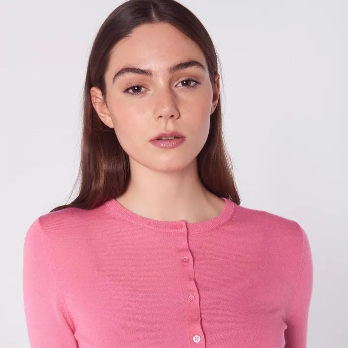 Women Tops LKBennett Bonnie Pink Merino Wool Cardigan Candy Women Tops LKBennett Bonnie Pink Merino Wool Cardigan Candy