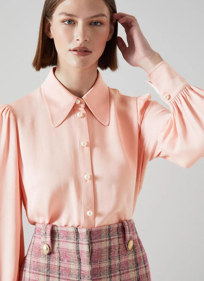 Women Tops LKBennett Sonya Pink Crepe Blouse Silver Pink Women Tops LKBennett Sonya Pink Crepe Blouse Silver Pink