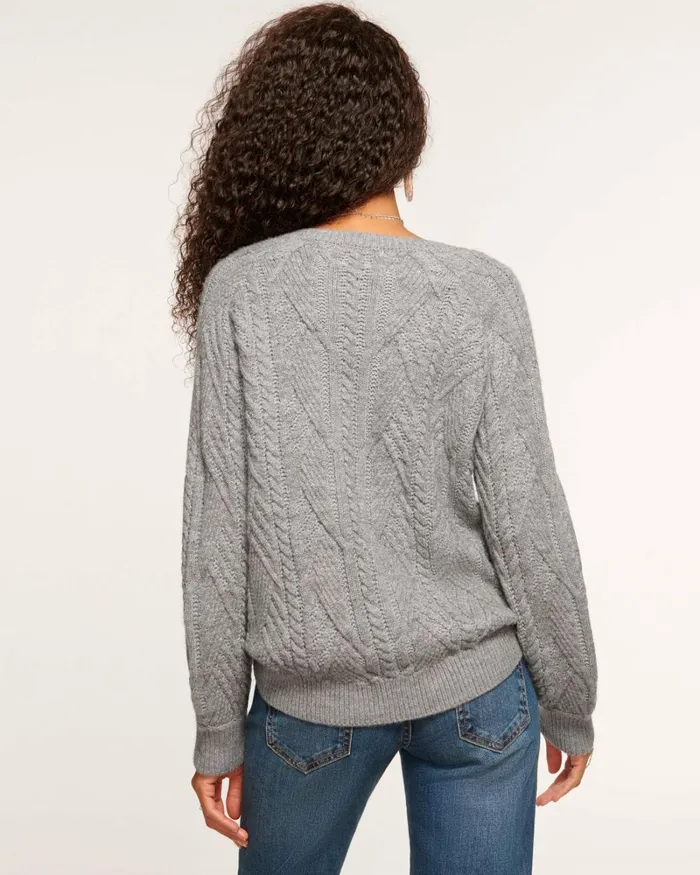 Women Trinity Embellished VNeck Sweater Grey Bedazzled Ramy Brook Tops
