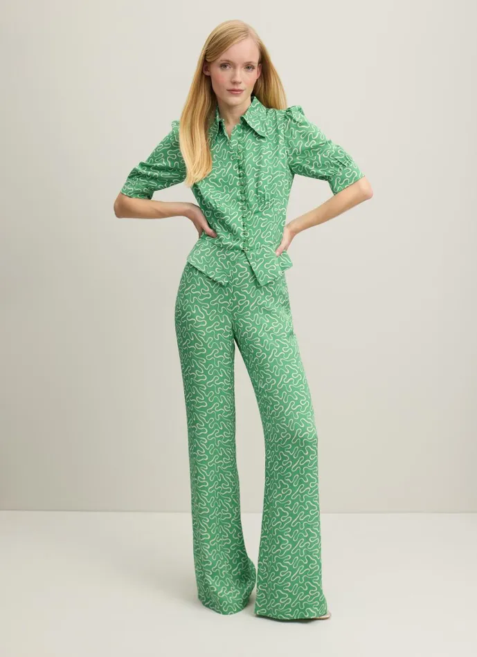 Women Trousers LKBennett Esme Green And Cream Ribbon Print Trousers Green