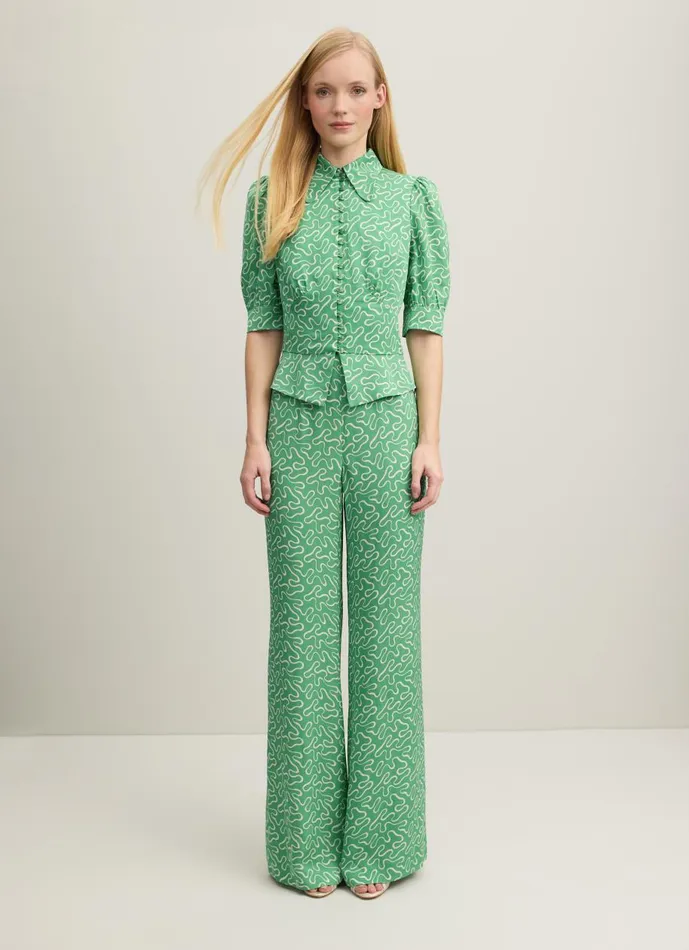 Women Trousers LKBennett Esme Green And Cream Ribbon Print Trousers Green