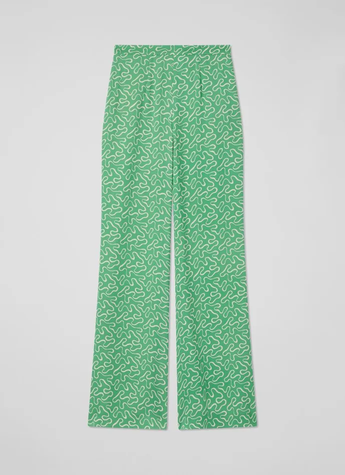 Women Trousers LKBennett Esme Green And Cream Ribbon Print Trousers Green