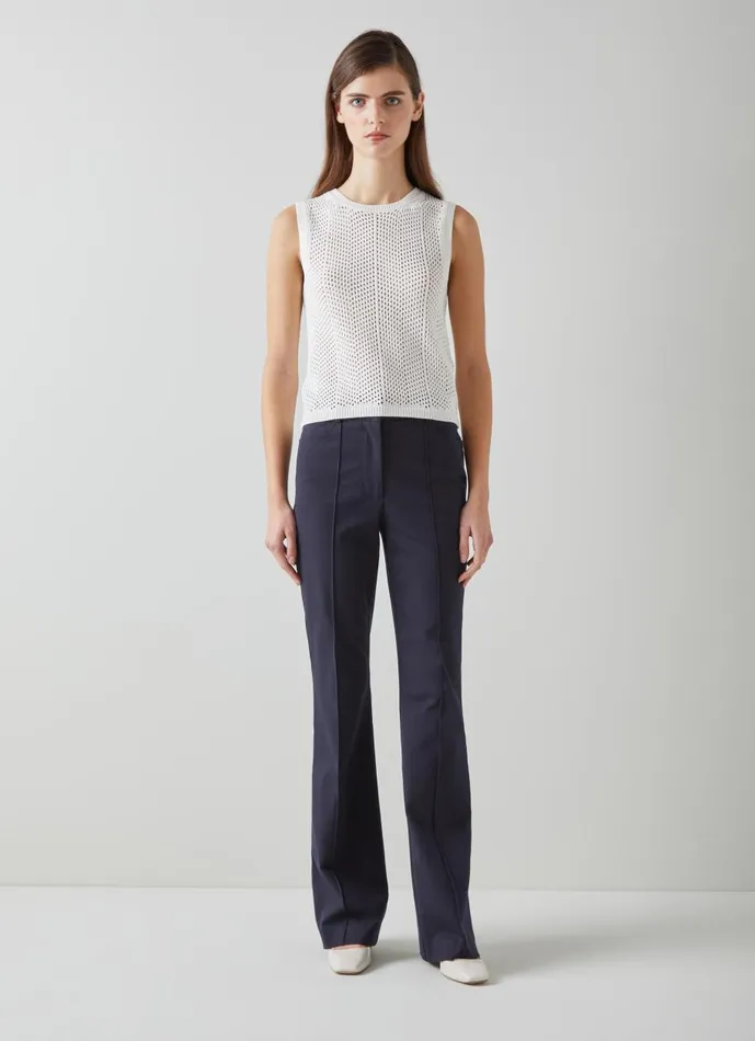 Women Trousers LKBennett Susie Navy CottonBlend Flared Trousers Navy