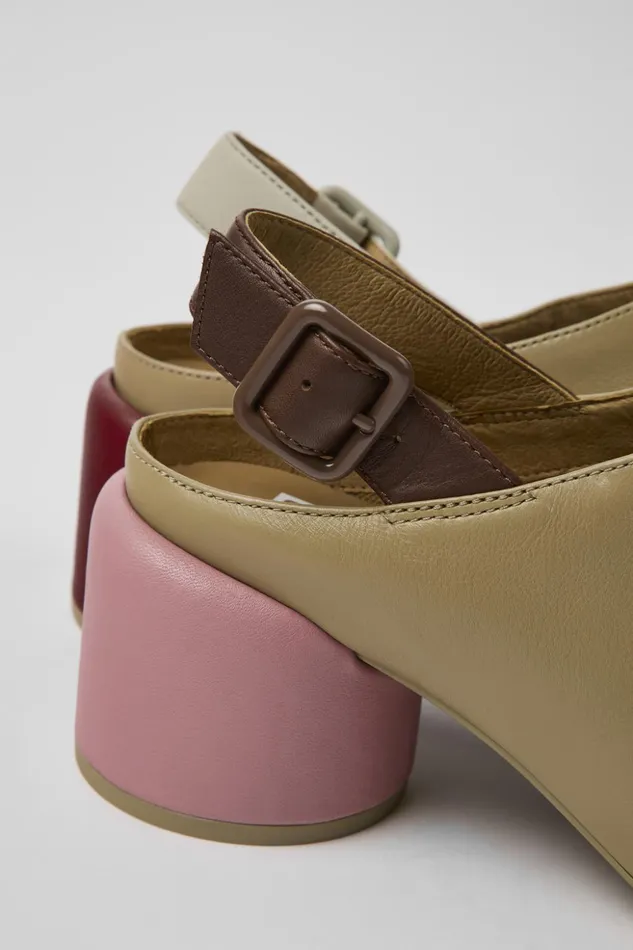 Women Twins Beige Leather Heels Camper Heels