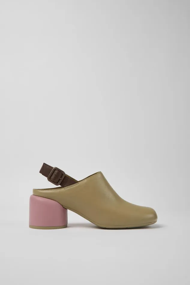 Women Twins Beige Leather Heels Camper Heels