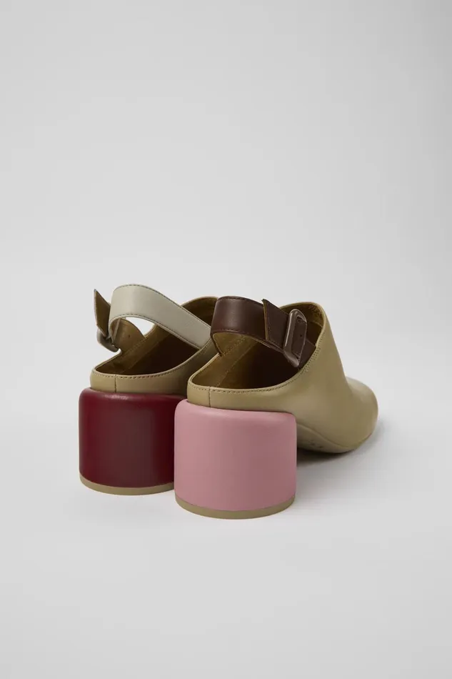Women Twins Beige Leather Heels Camper Heels