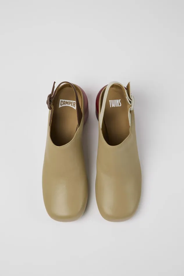Women Twins Beige Leather Heels Camper Heels