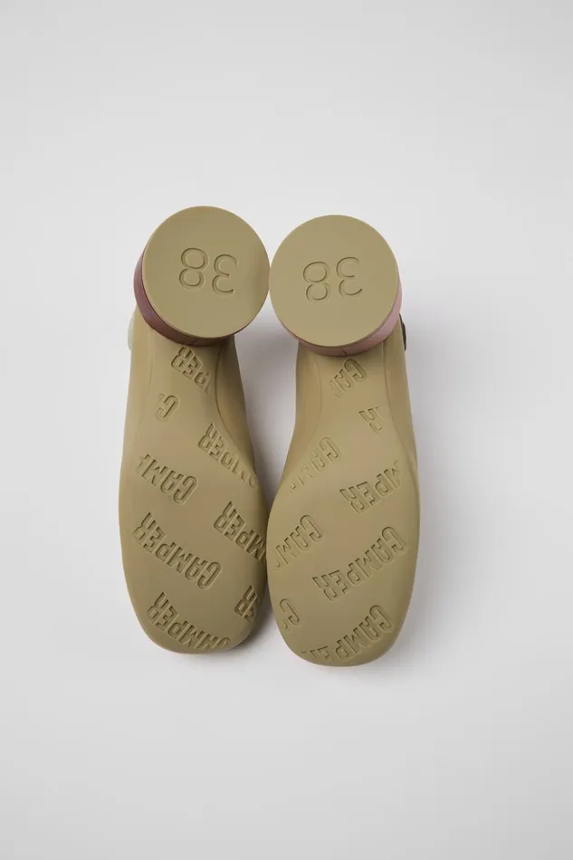 Women Twins Beige Leather Heels Camper Heels