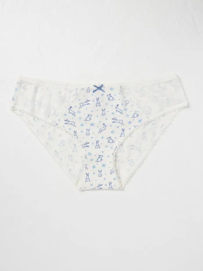 Women Underwear Fat Face Chalk White Winter Bunny Mini Knickers