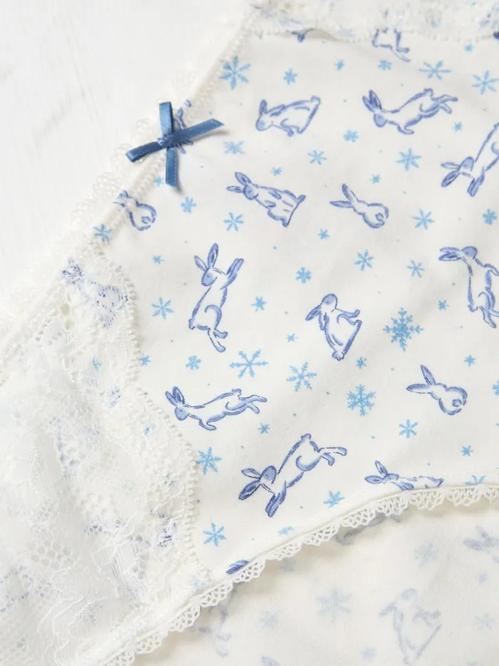 Women Underwear Fat Face Chalk White Winter Bunny Mini Knickers