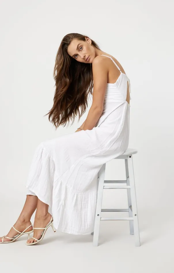 Woven Maxi Dress In White Women Mavi Jeans Dresses and Skirts