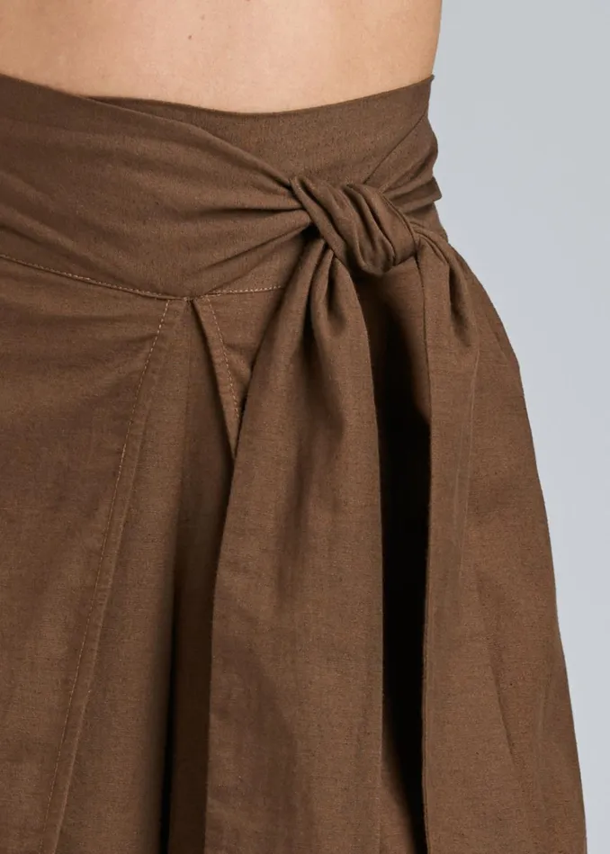 WRAP FRONT WIDE LEG LINEN PANTS Brown Women VENUS Casual