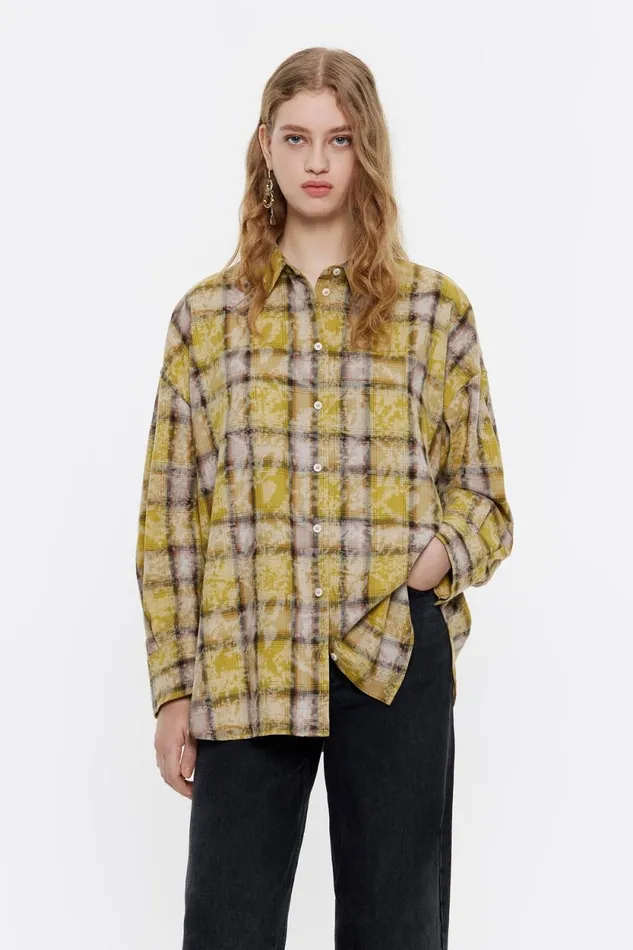 Yellow Checked Oversize Shirt Yellow Women Bimba Y Lola Shirts