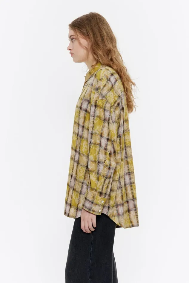 Yellow Checked Oversize Shirt Yellow Women Bimba Y Lola Shirts