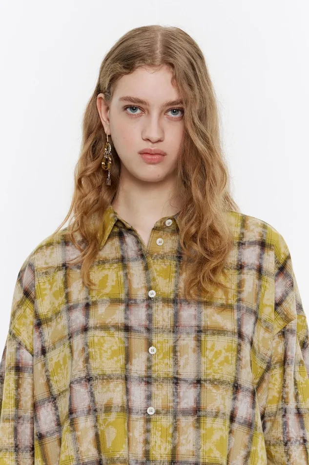 Yellow Checked Oversize Shirt Yellow Women Bimba Y Lola Shirts