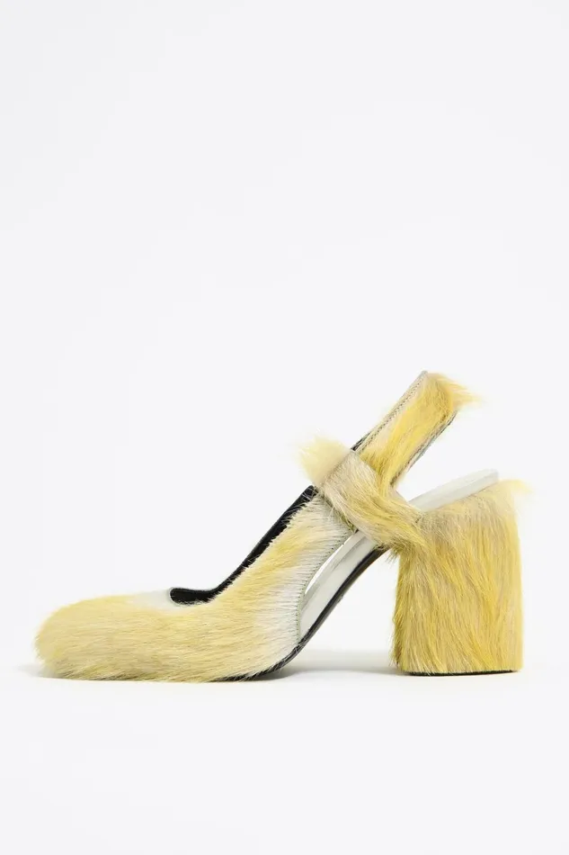 Yellow Fur Slingback Court Shoe Yellow Women Bimba Y Lola Court Shoes