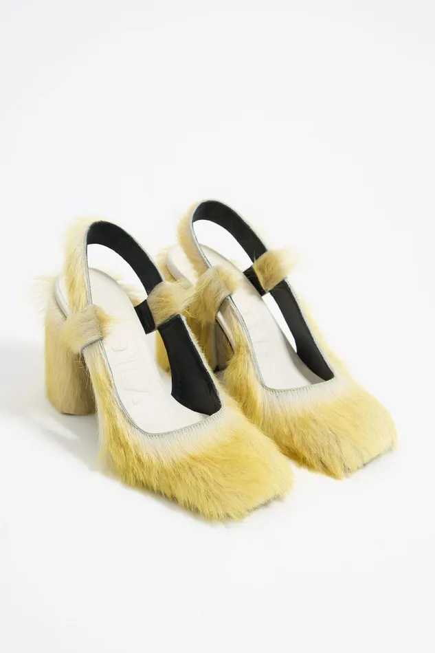 Yellow Fur Slingback Court Shoe Yellow Women Bimba Y Lola Court Shoes
